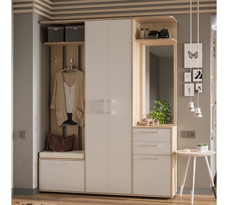 Набор мебели для прихожей ТриЯ Витра тип 2, Дуб сонома/Белый ясень 221051