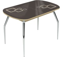 Стол AURORA ривьера св квадро, лдсп, стекло, 110-141.5x70x74.2 см, хром, дуб выбеленный, стекло коричневое, рисунок молочный, 5, ножки 100396