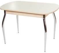 Стол AURORA ривьера св исполнение 1, лдсп, стекло, 110-141.5x70x74.2 см, дуб выбеленный, молочный, 5, ножки 100395