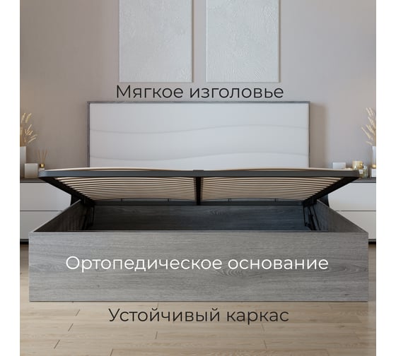 Кровать с подъемным механизмом ТриЯ Миранда тип 1, 1600 мм, дуб гамильтон/белый глянец 213056