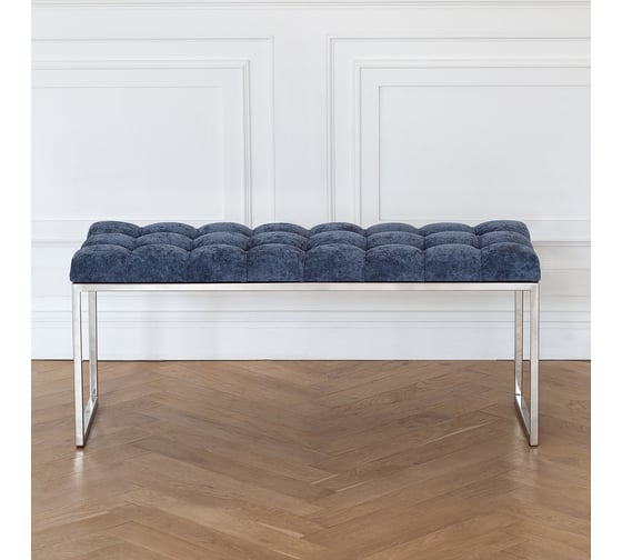 Банкетка GreenWeen ALBA каркас н/ж сталь, сидение шенилл Steel Blue, каретная стяжка, 1100x400x450 GW-ALBA-NER-SBLUE-110-K