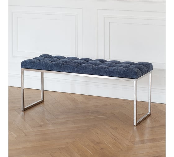 Банкетка GreenWeen ALBA каркас н/ж сталь, сидение шенилл Steel Blue, каретная стяжка, 1100x400x450 GW-ALBA-NER-SBLUE-110-K