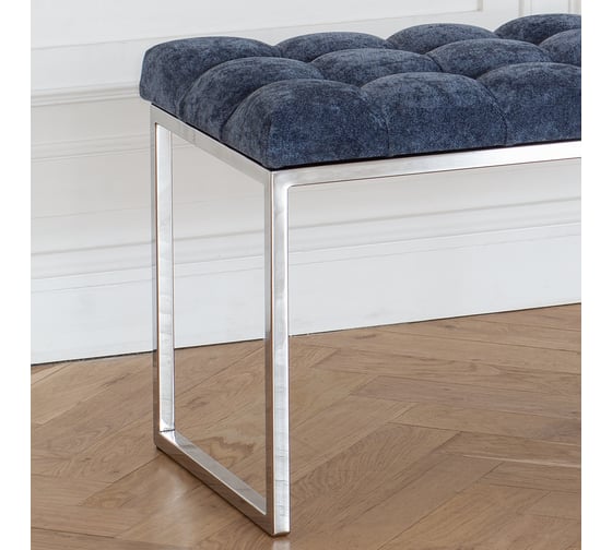 Банкетка GreenWeen ALBA каркас н/ж сталь, сидение шенилл Steel Blue, каретная стяжка, 1100x400x450 GW-ALBA-NER-SBLUE-110-K