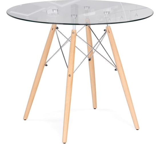 Стеклянный стол Woodville pt-151 90x90x76 clear glass/wood 15487 1