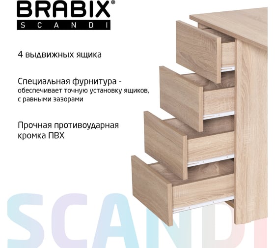 Письменный/компьютерный стол BRABIX scandi cd-016, 1100x500x750 мм, 4 ящика, дуб сонома 641892