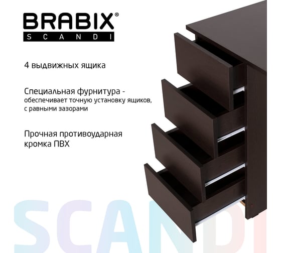 Письменный/компьютерный стол BRABIX scandi cd-016, 1100x500x750 мм, 4 ящика, венге 641893