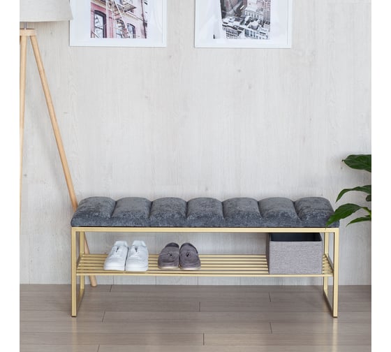 Банкетка GreenWeen RUBY золотой каркас, сидение шенилл, цвет Steel Grey, Bulon, 1100x400x450 мм GW-RUBY-SGREY-110G-BL