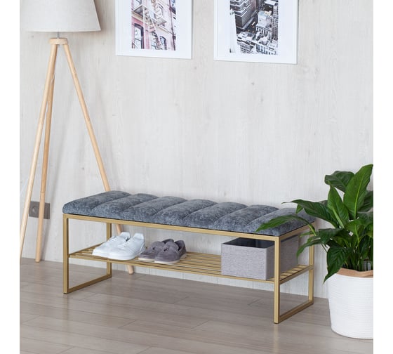 Банкетка GreenWeen RUBY золотой каркас, сидение шенилл, цвет Steel Grey, Bulon, 1100x400x450 мм GW-RUBY-SGREY-110G-BL