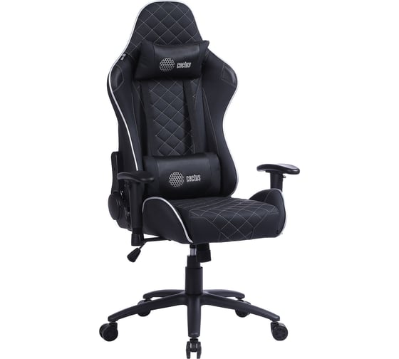 Игровое кресло CACTUS CS-CHR-030BLS черный/серебристый, экокожа, с подголовником, крестовина сталь 1660821