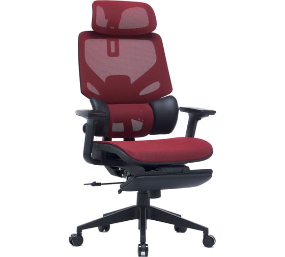 Кресло Cactus CS-CHR-MC01-RD красный, сетка/экокожа, с подголовником, крестовина пластик, подставка для ног 1915273