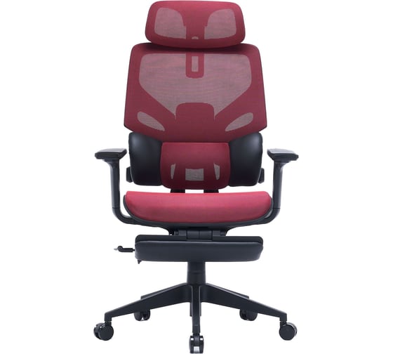 Кресло Cactus CS-CHR-MC01-RD красный, сетка/экокожа, с подголовником, крестовина пластик, подставка для ног 1915273