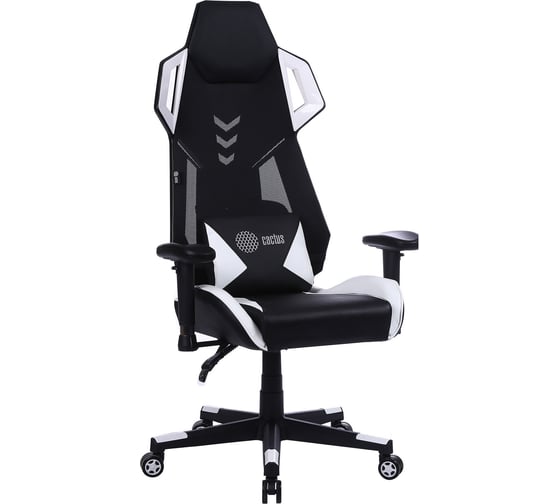 Игровое кресло CACTUS CS-CHR-090BLW черный/белый экокожа/сетка крестов. нейлон 1660827