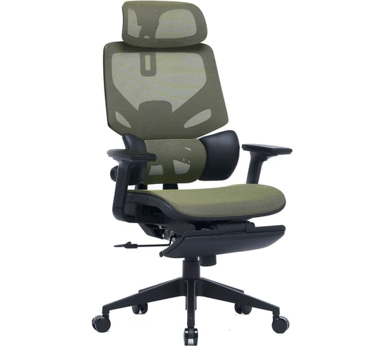 Кресло Cactus CS-CHR-MC01-LGN салатовый, сетка/экокожа, с подголовником, крестовина пластик, подставка для ног 1915234