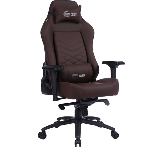 Игровое кресло CACTUS CS-CHR-0112BR коричневый, экокожа, с подголовником, крестовина сталь 1660795 1