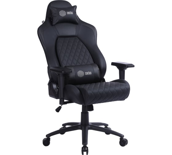 Игровое кресло CACTUS CS-CHR-130 черный, экокожа, с подголовником, крестовина сталь 1660828