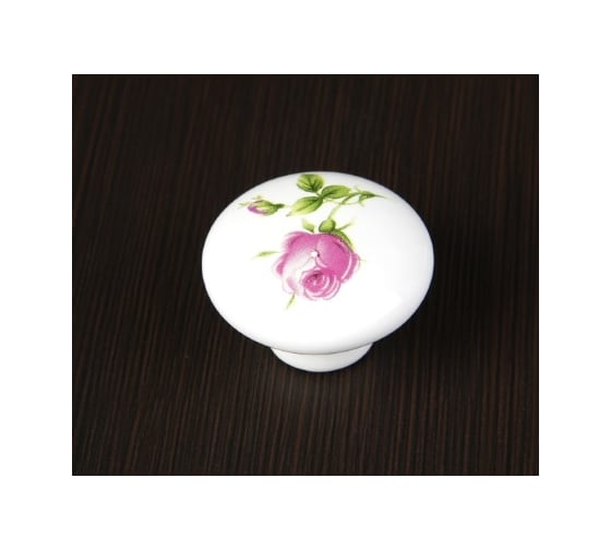 Ручка кнопка ТУНДРА FLOWER Ceramics 004, d=38, керамическая, белая с рисунком 3639415