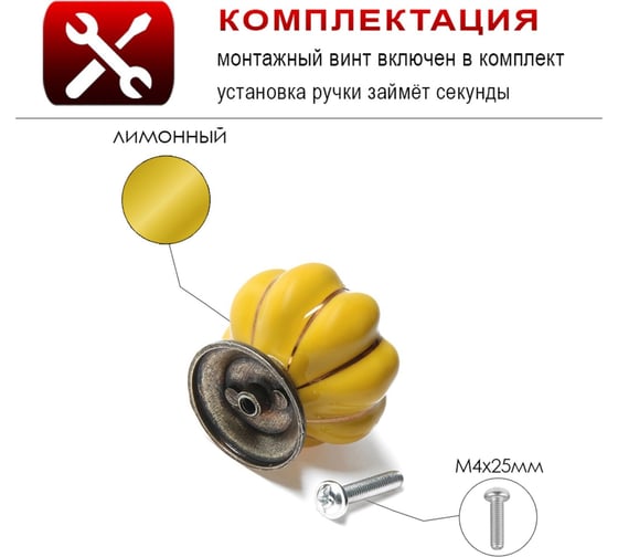 Ручка кнопка ТУНДРА PEONY Ceramics 001, керамическая, желтая 2768101