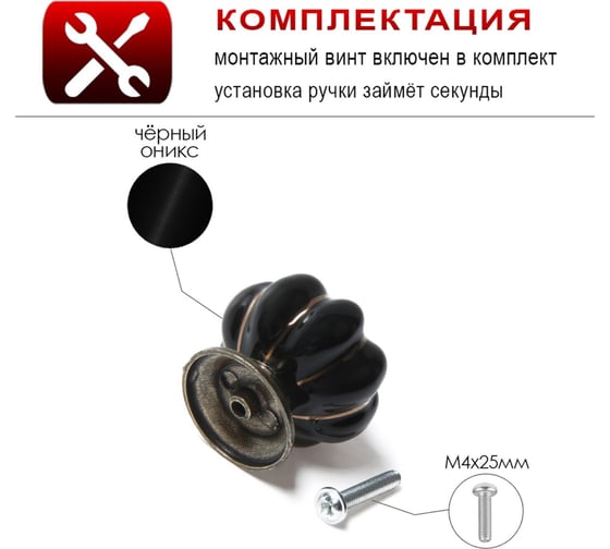 Ручка кнопка ТУНДРА PEONY Ceramics 001, керамическая, черная 2768098