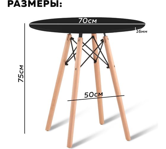 Обеденный стол Ridberg dsw eames черный, 70 см 1211750