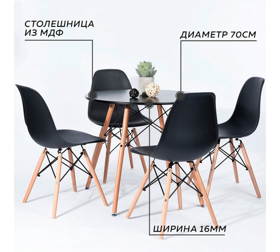 Обеденный стол Ridberg dsw eames черный, 70 см 1211750