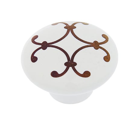 Ручка кнопка ТУНДРА LACE Ceramics 009, d=38 керамическая, белая с рисунком 3671614