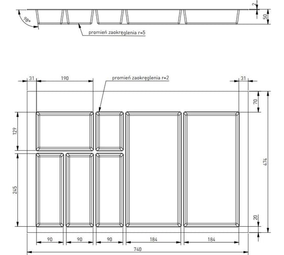 Лоток GTV для ящика 900 AXISPACE, антрацит WK-SZ-AS-900-60