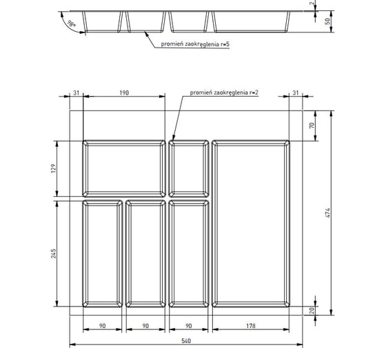 Лоток GTV для ящика 600 AXISPACE, антрацит WK-SZ-AS-600-60