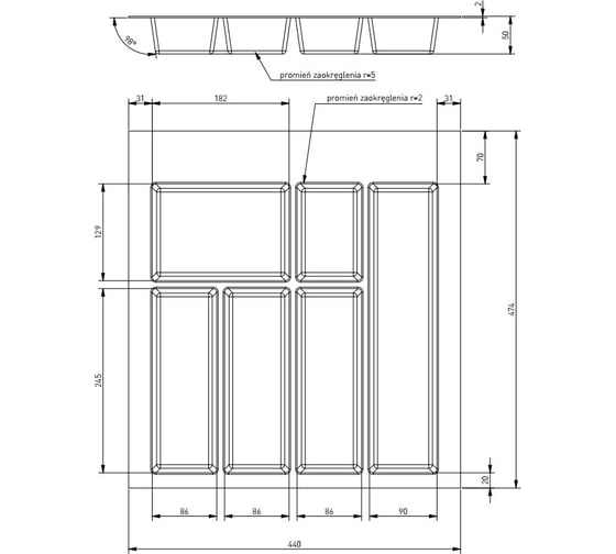 Лоток GTV для ящика 500 AXISPACE, антрацит WK-SZ-AS-500-60