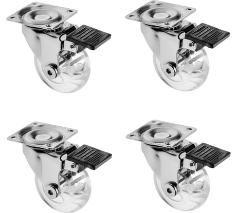 Поворотное колесо GTV D-50 мм, прозрачное, со стопором Brazylia, комплект 4 шт. KM-RD-50-CF-K