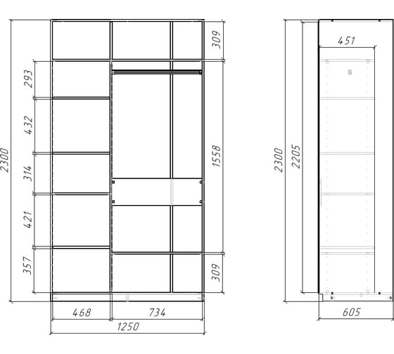 Шкаф-купе МК Мама slim 125x60, дуб вотан, Белый шёлк 102066