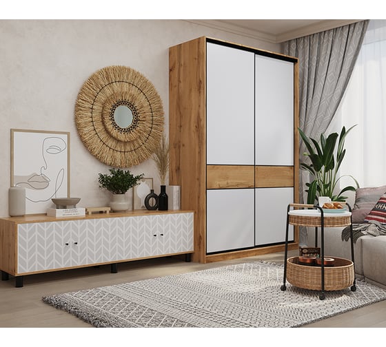 Шкаф-купе МК Мама slim 125x60, дуб вотан, Белый шёлк 102066