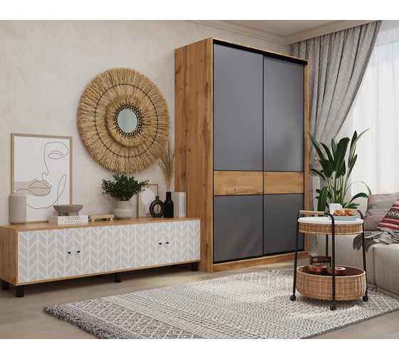 Шкаф-купе МК Мама slim 125x60, дуб вотан, темно-серый 101733