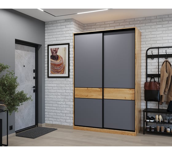 Шкаф-купе МК Мама slim 125x60, дуб вотан, темно-серый 101733