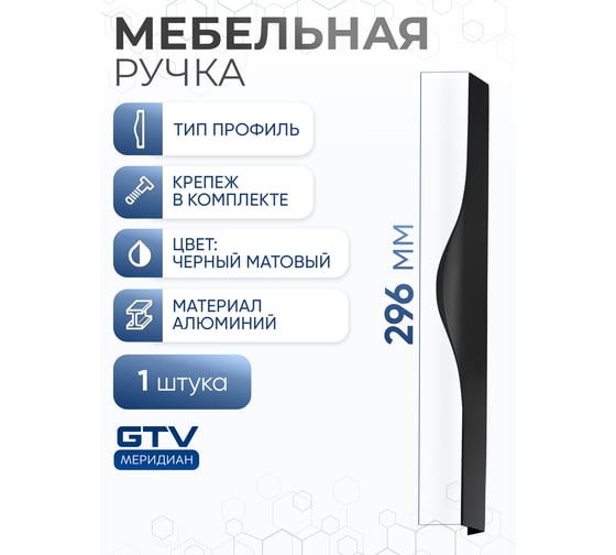 Алюминиевая мебельная ручка GTV PICADO 256/296 черный матовый UA-PICADO-256-296-20M