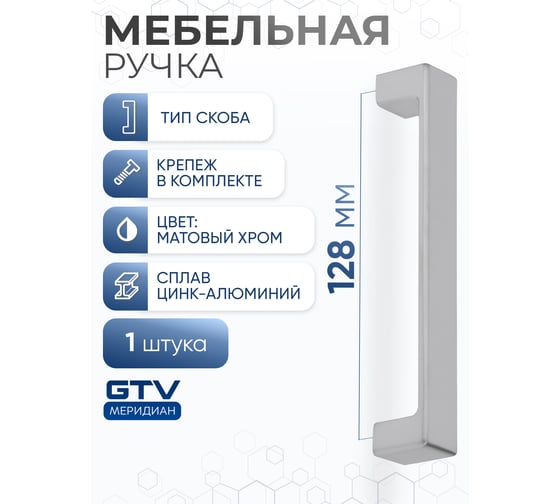 Ручка GTV MODENA 128 мм, матовый хром UZ-MODEN-128-05