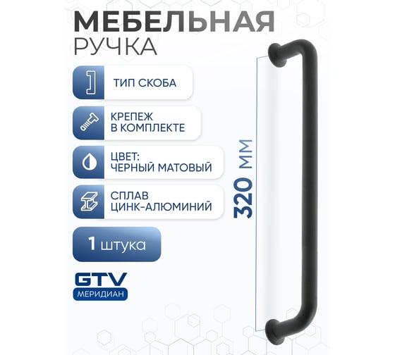 Ручка GTV NORD 320 мм, черный матовый UZ-NORD-320-20M