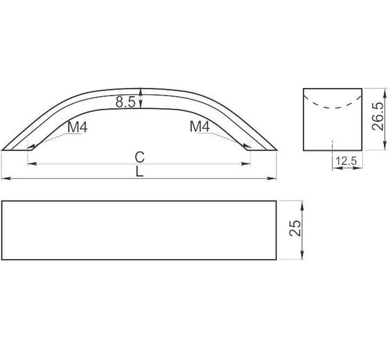 Алюминиевая мебельная ручка GTV UA-OO-337/224 черный матовый UA-00-337224-20M