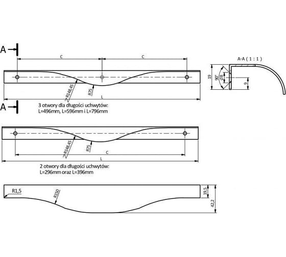 Алюминиевая мебельная ручка GTV PICADO 352/796 черный матовый UA-PICADO-352-796-20M