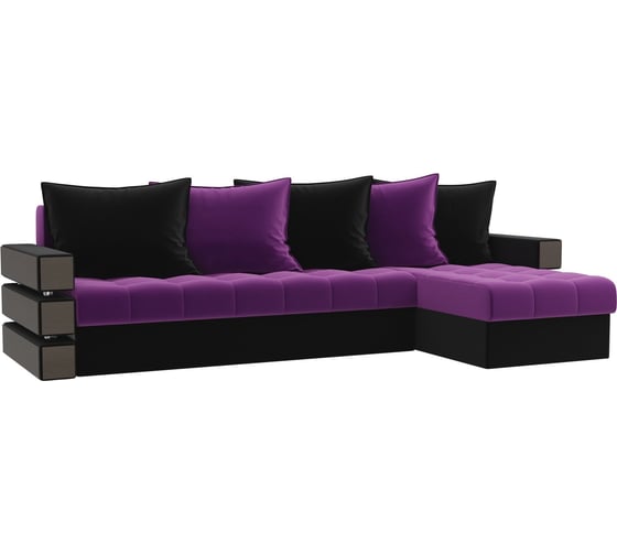Угловой диван Лига диванов Венеция правый основа микровельвет фиолетовый, компаньон микровельвет черный 27955 1