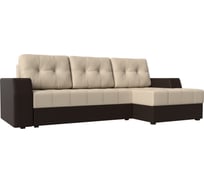 Угловой диван Лига диванов Эмир БС правый основа экокожа бежевая, компаньон экокожа коричневая 28401