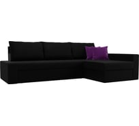 Угловой диван Лига диванов Версаль правый полностью микровельвет черный, подушки микровельвет ЧЕРН/фио 29473