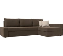 Угловой диван Лига диванов Версаль правый полностью рогожка коричневая, подушки рогожка КОР/беж 29476