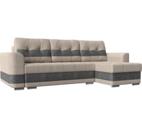 Угловой диван Лига диванов Честер правый основа рогожка бежевая, компаньон рогожка серая 100026