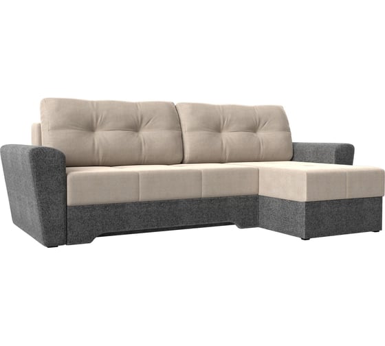 Угловой диван Лига диванов Амстердам правый основа рогожка бежевая, компаньон рогожка серая 35183 1