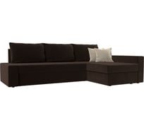 Угловой диван Лига диванов Версаль правый полностью микровельвет коричневый, подушки микровельвет КОР/беж 29472