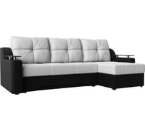 Угловой диван Лига диванов Сенатор правый основа экокожа белая, компаньон экокожа черная 28035