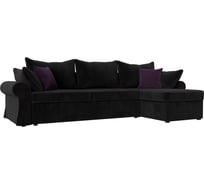 Угловой диван Лига диванов Элис правый полностью велюр черный, кант велюр фиолетовый, подушки велюр ЧЕРН/черн/фио 31483