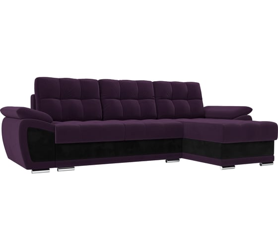 Угловой диван Лига диванов Нэстор правый основа велюр фиолетовый, вставка велюр черный 31525 1