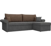 Угловой диван Лига диванов Милфорд угол правый полностью рогожка серая, кант рогожка коричневая, подушки рогожка СЕР/кор/сер 29057