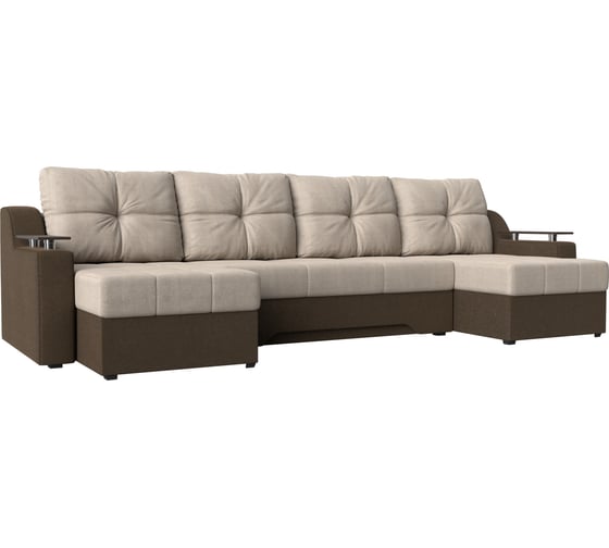 П-образный диван Лига диванов Сенатор основа рогожка бежевая, компаньон рогожка коричневая 28924 1